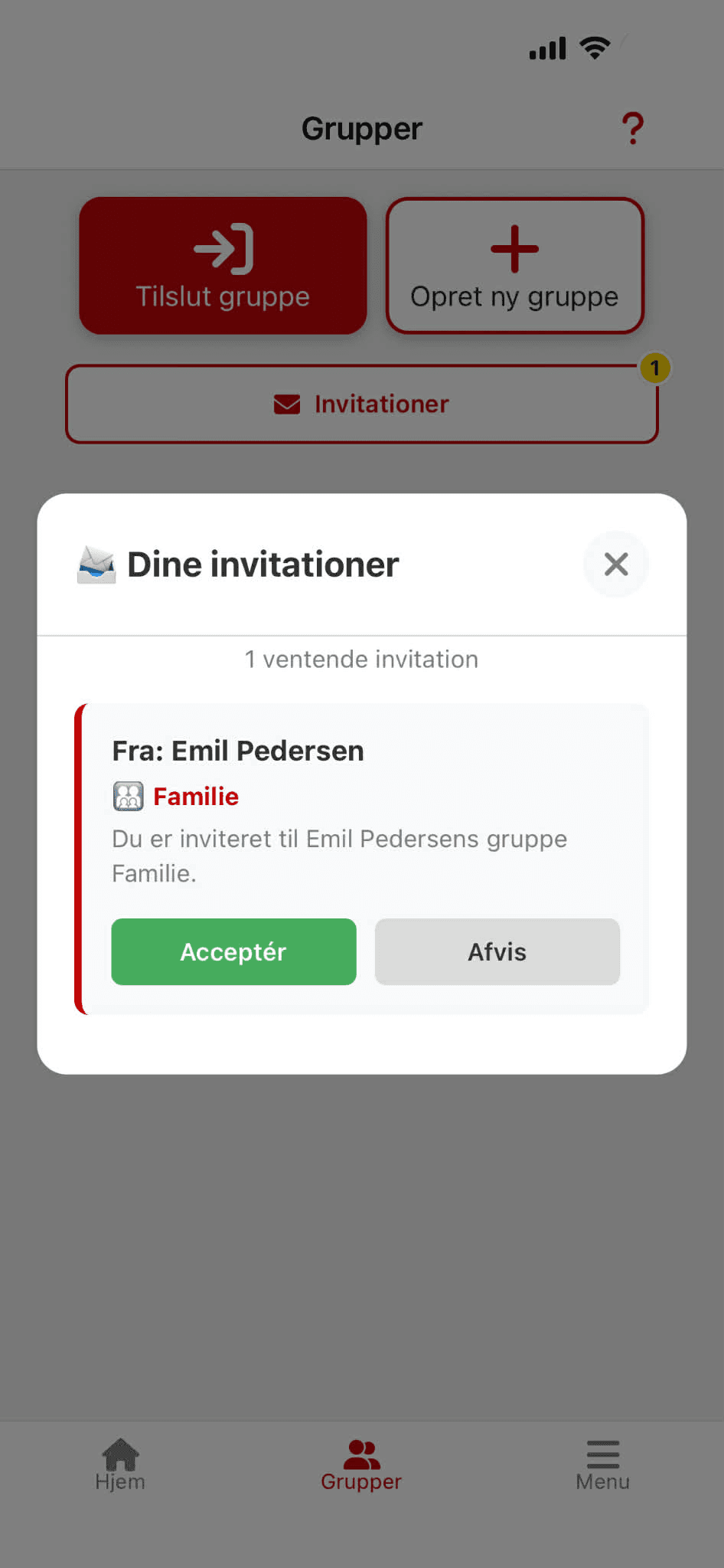 Invitationen accepteres