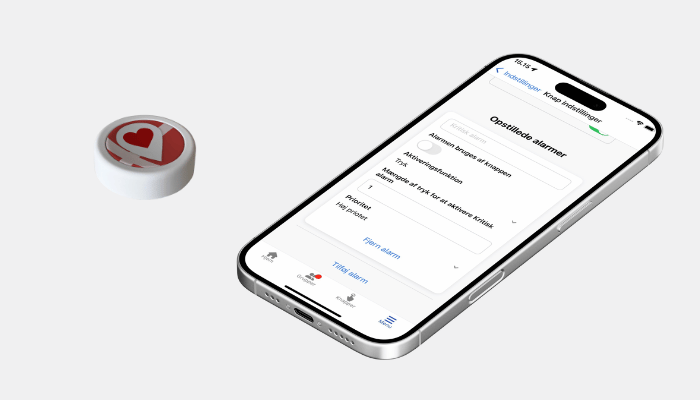 Linucare tryghedsknap og mobilapp viser alarmtyper og GPS-position til hurtig personalesikring
